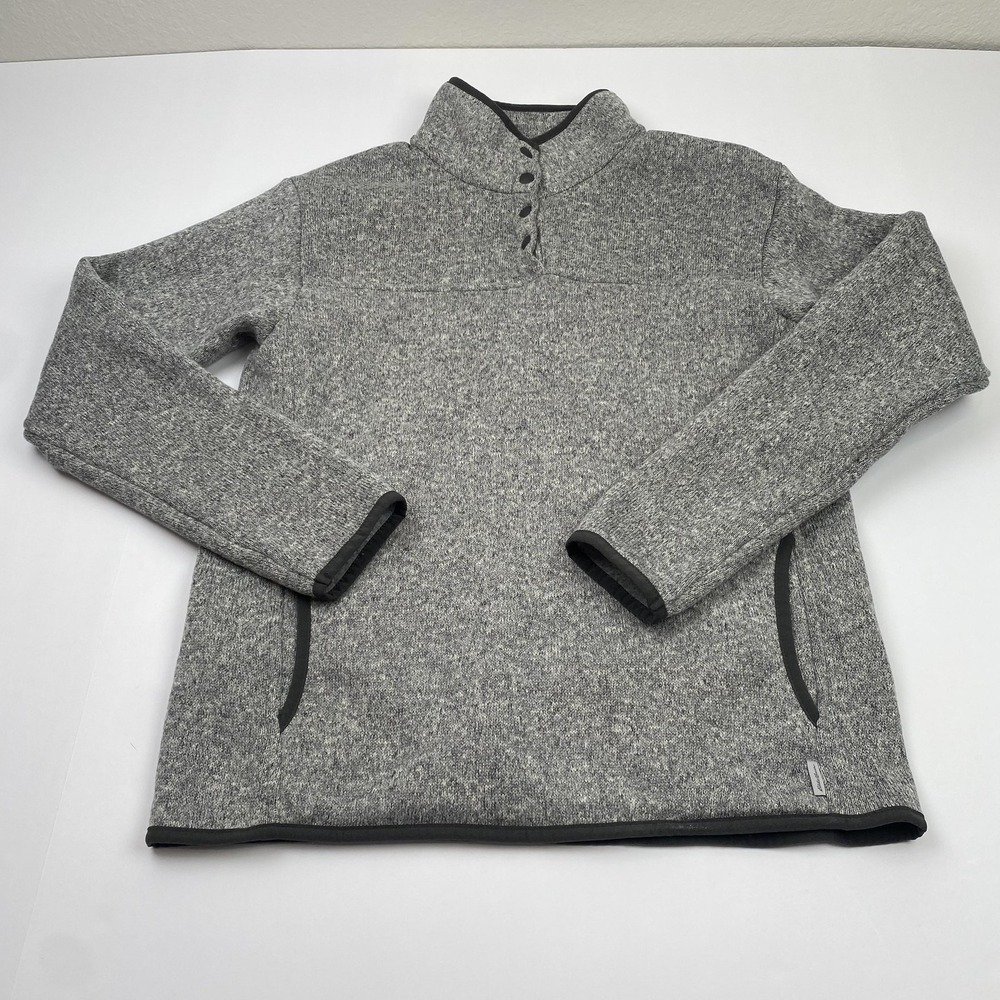 Eddie Bauer Sweater Womens Small Gray Fleece Mock Neck Snap Pullover Pockets